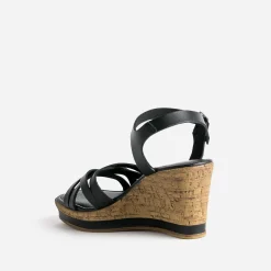 Eram Sandales^Sandale compensée e en cuir NOIR