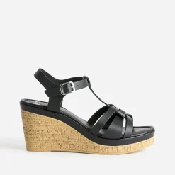 Eram Sandales^Sandale compensée e en cuir NOIR