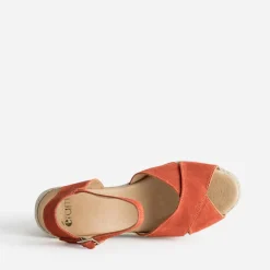 Eram Sandales^Sandale compensée cuir velours ORANGE