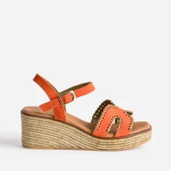 Eram Espadrilles|Sandales^Sandale compensée cuir velours tressé doré ORANGE
