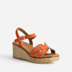 Eram Espadrilles|Sandales^Sandale compensée cuir velours tressé doré ORANGE