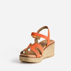 Eram Espadrilles|Sandales^Sandale compensée cuir velours tressé doré ORANGE