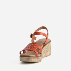 Eram Sandales^Sandale compensée foncé cuir ORANGE