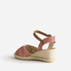 Eram Sandales^Sandale compensée prune, corail, écru en toile tressée MULTICOLORE