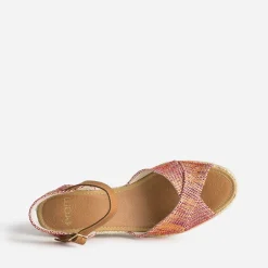 Eram Sandales^Sandale compensée prune, corail, écru en toile tressée MULTICOLORE