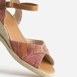 Eram Sandales^Sandale compensée prune, corail, écru en toile tressée MULTICOLORE