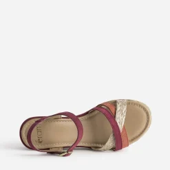Eram Sandales^Sandale compensée prune en cuir velours MULTICOLORE