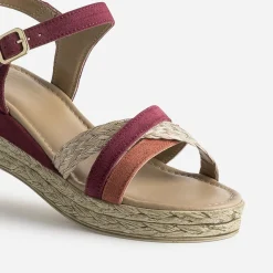 Eram Sandales^Sandale compensée prune en cuir velours MULTICOLORE
