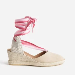 Eram Sandales^Sandale compensée cuir velours éco-conçu TAUPE
