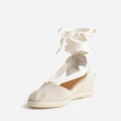 Eram Sandales^Sandale compensée cuir velours éco-conçu TAUPE