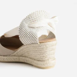 Eram Sandales^Sandale compensée cuir velours éco-conçu TAUPE
