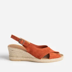 Eram Sandales^Sandale compensée terracotta en cuir velours ORANGE