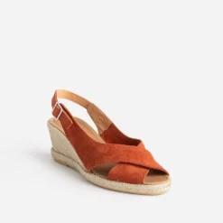 Eram Sandales^Sandale compensée terracotta en cuir velours ORANGE