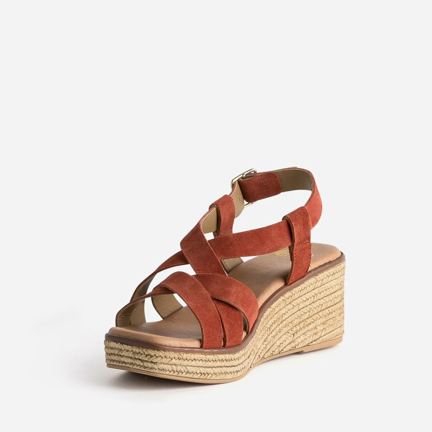 Eram Sandales^Sandale compensée terracotta cuir velours ROUGE