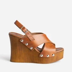 Texto Sandales^Sandale compensée cuir COGNAC
