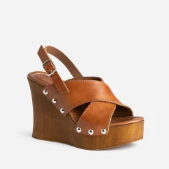 Texto Sandales^Sandale compensée cuir COGNAC