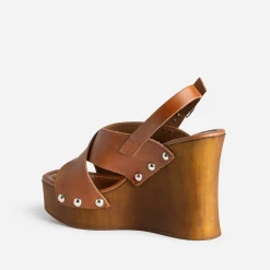 Texto Sandales^Sandale compensée cuir COGNAC