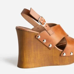 Texto Sandales^Sandale compensée cuir COGNAC