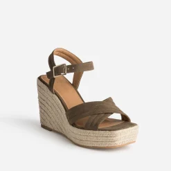 Texto Espadrilles|Sandales^Sandale compensée suédée KAKI