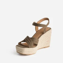 Texto Espadrilles|Sandales^Sandale compensée suédée KAKI
