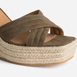 Texto Espadrilles|Sandales^Sandale compensée suédée KAKI