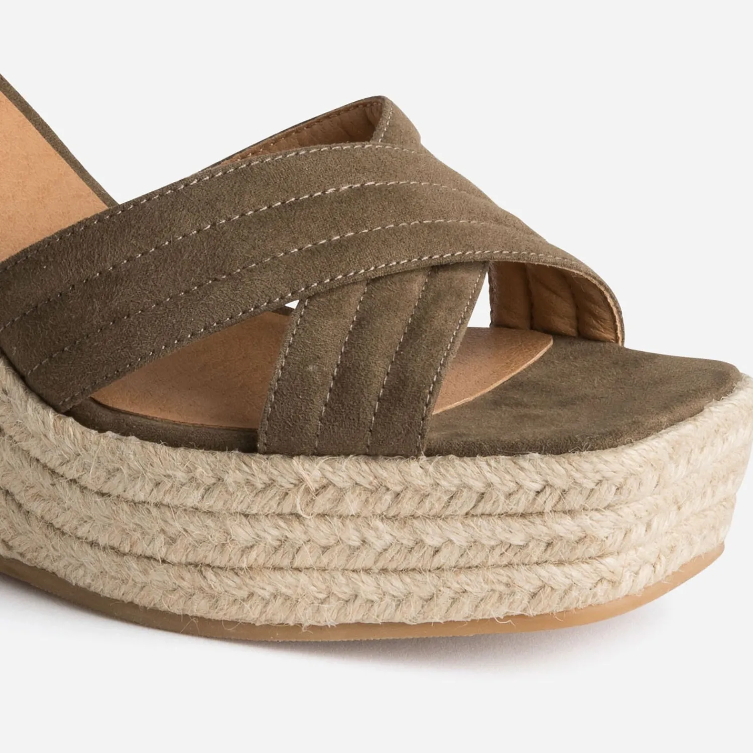 Texto Espadrilles|Sandales^Sandale compensée suédée KAKI