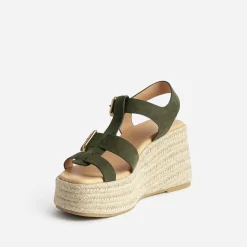 Texto Sandales^Sandale compensée suédée KAKI