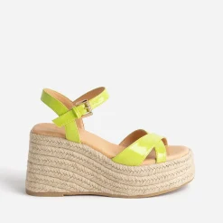 Texto Sandales^Sandale compensée lime verni JAUNE