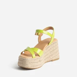 Texto Sandales^Sandale compensée lime verni JAUNE