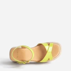 Texto Sandales^Sandale compensée lime verni JAUNE