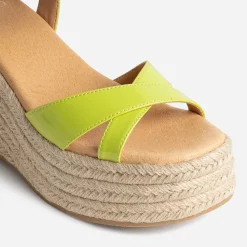 Texto Sandales^Sandale compensée lime verni JAUNE