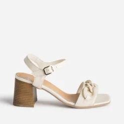 Eram Sandales^Sandale écrue en cuir avec maxi-chaîne écrue BEIGE