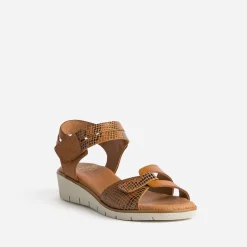FRANCE ARNO Sandales^Sandale et effet python cuir COGNAC