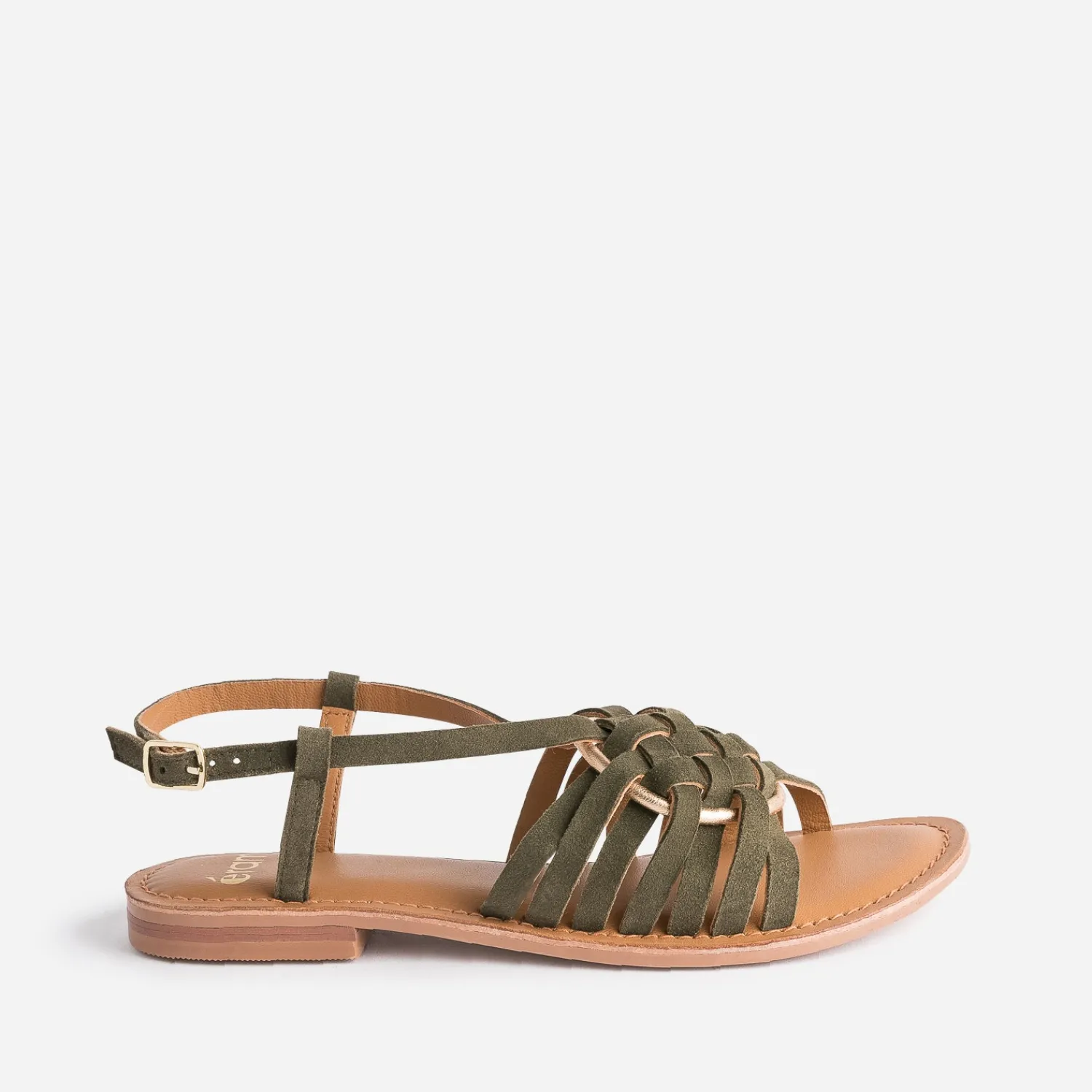 Eram Sandales^Sandale cuir velours avec anneau KAKI