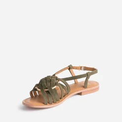 Eram Sandales^Sandale cuir velours avec anneau KAKI