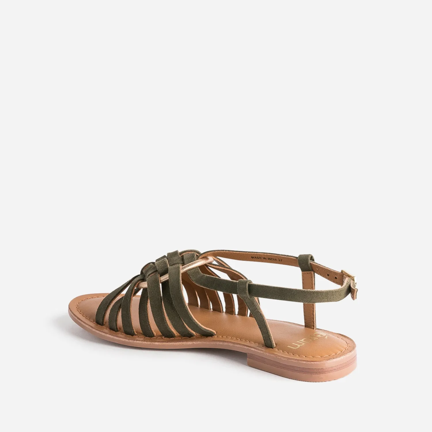 Eram Sandales^Sandale cuir velours avec anneau KAKI