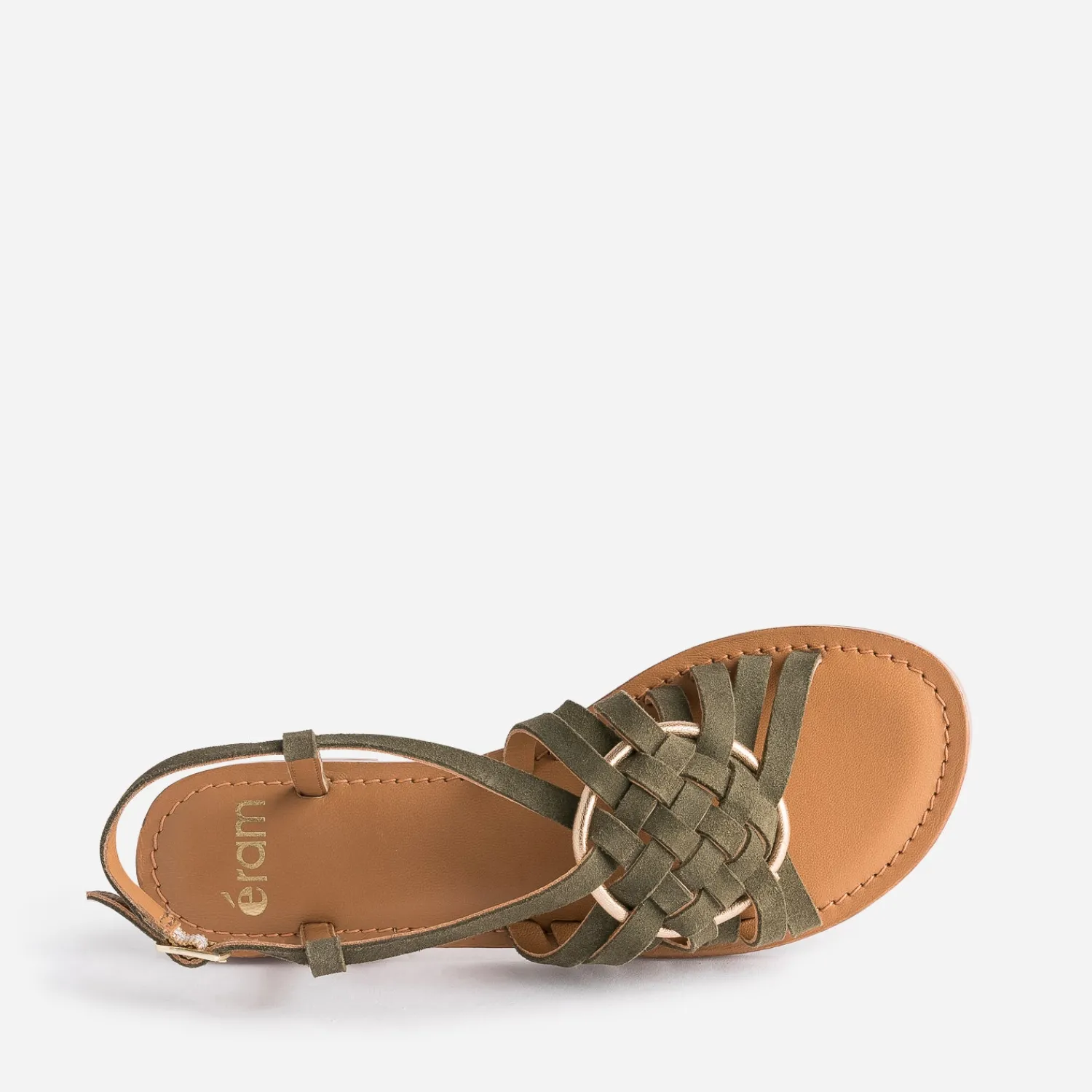 Eram Sandales^Sandale cuir velours avec anneau KAKI