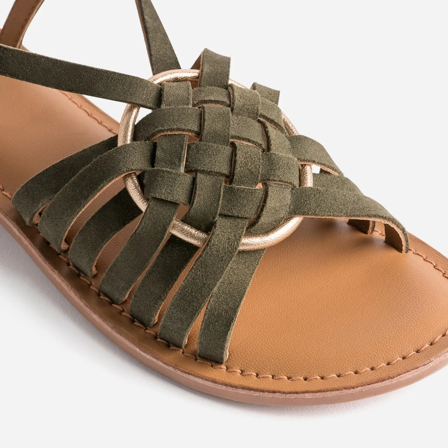 Eram Sandales^Sandale cuir velours avec anneau KAKI