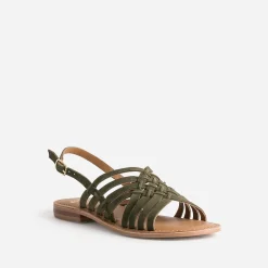 Eram Sandales^Sandale en cuir velours tressé KAKI