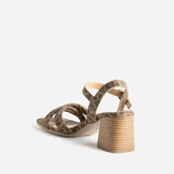 Eram Sandales^Sandale léopard cuir velours à talon MARRON