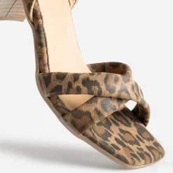 Eram Sandales^Sandale léopard cuir velours à talon MARRON