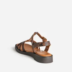Eram Sandales^Sandale marron cuir effet python IMPRIME