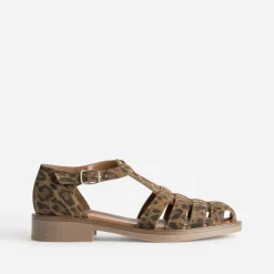 Eram Sandales^Sandale marron cuir velours effet léopard IMPRIME
