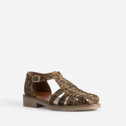 Eram Sandales^Sandale marron cuir velours effet léopard IMPRIME