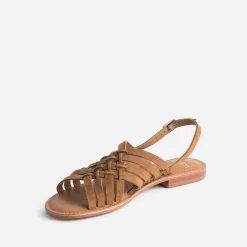 Eram Sandales^Sandale marron en cuir velours tressé TAUPE