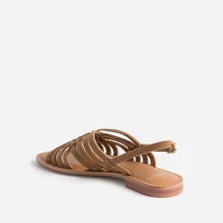Eram Sandales^Sandale marron en cuir velours tressé TAUPE