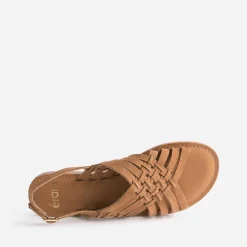 Eram Sandales^Sandale marron en cuir velours tressé TAUPE