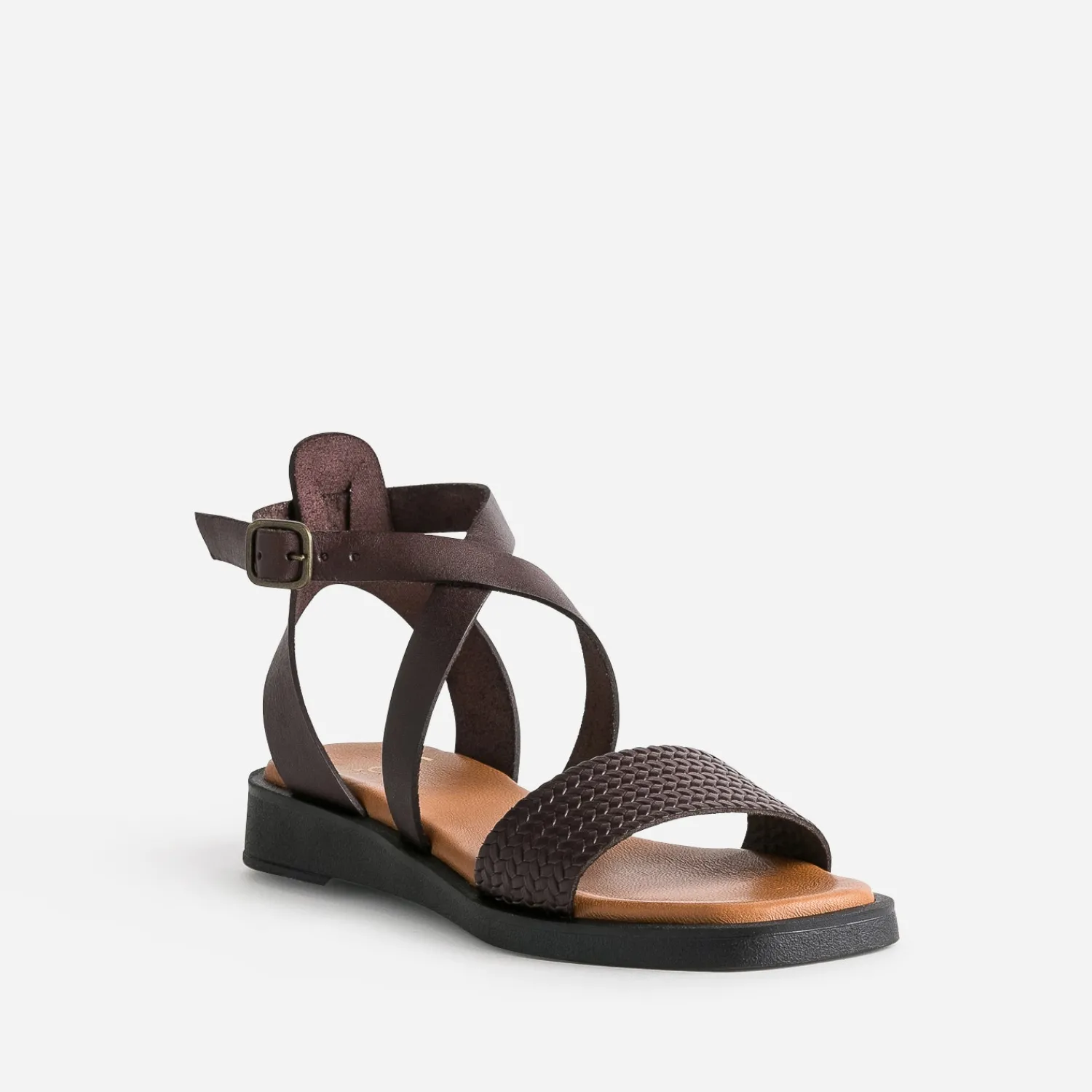 Eram Sandales^Sandale foncé cuir bride tressée éco-conçu MARRON