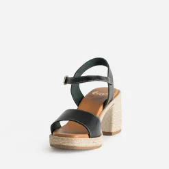 Eram Sandales^Sandale e cuir talon effet corde NOIR