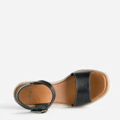 Eram Sandales^Sandale e cuir talon effet corde NOIR